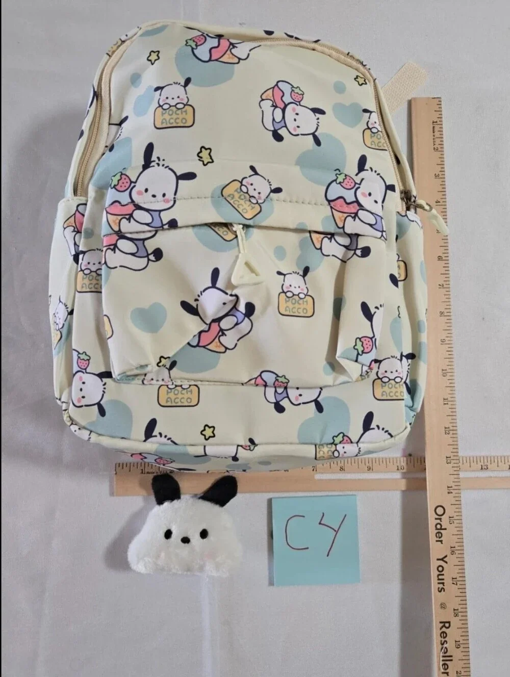 Cream Kids Backpack with Bunny Print and Front Pocket